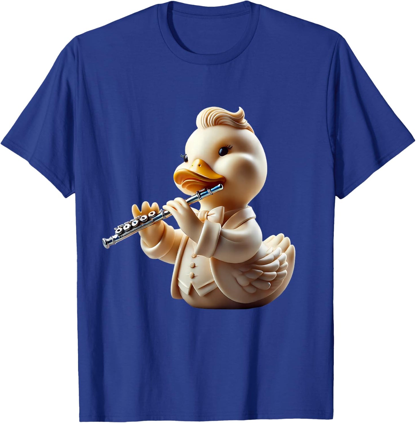 Rubber Duck Playing Flute Player Ducky Duckie T-Shirt - T-Shirt | Royal