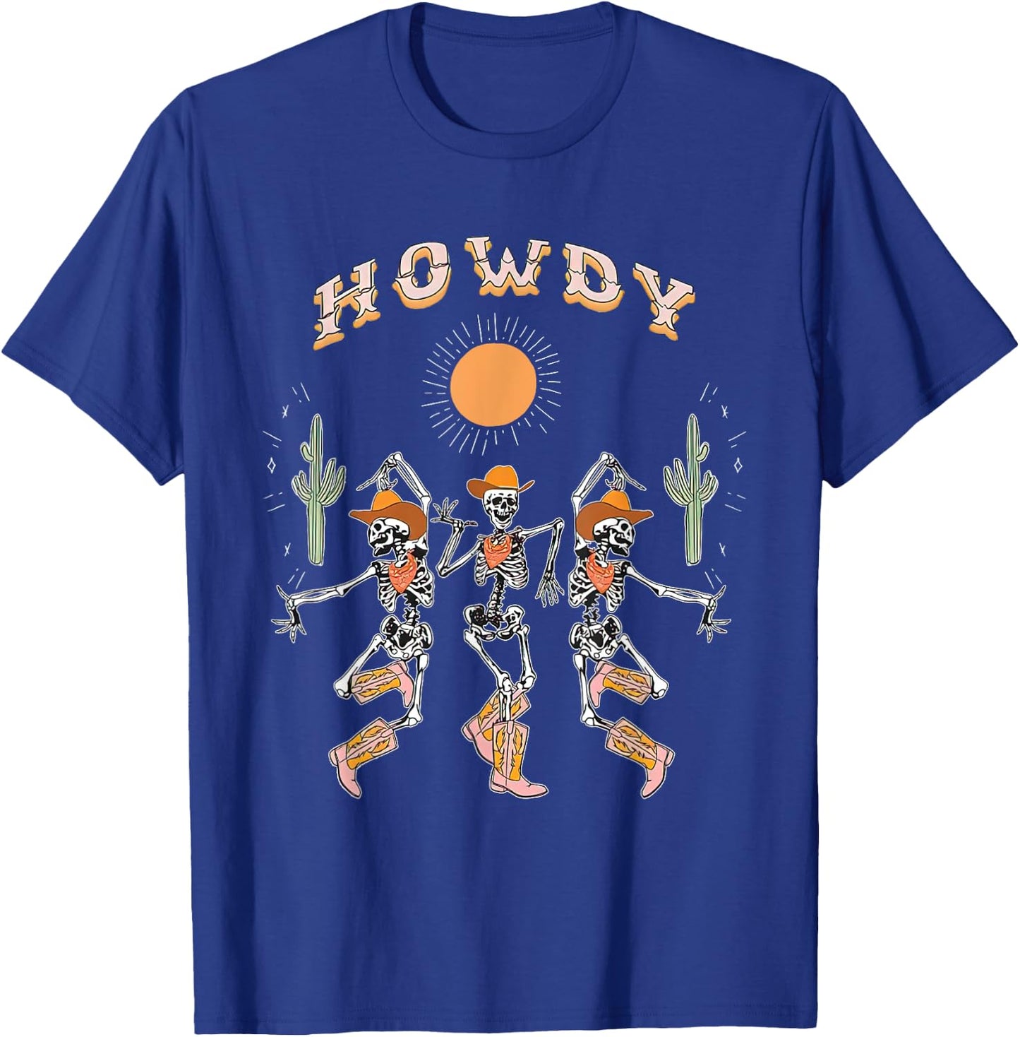 Howdy Cowboy Skeleton Dancing Country Western Halloween T-Shirt - T-Shirt | Royal