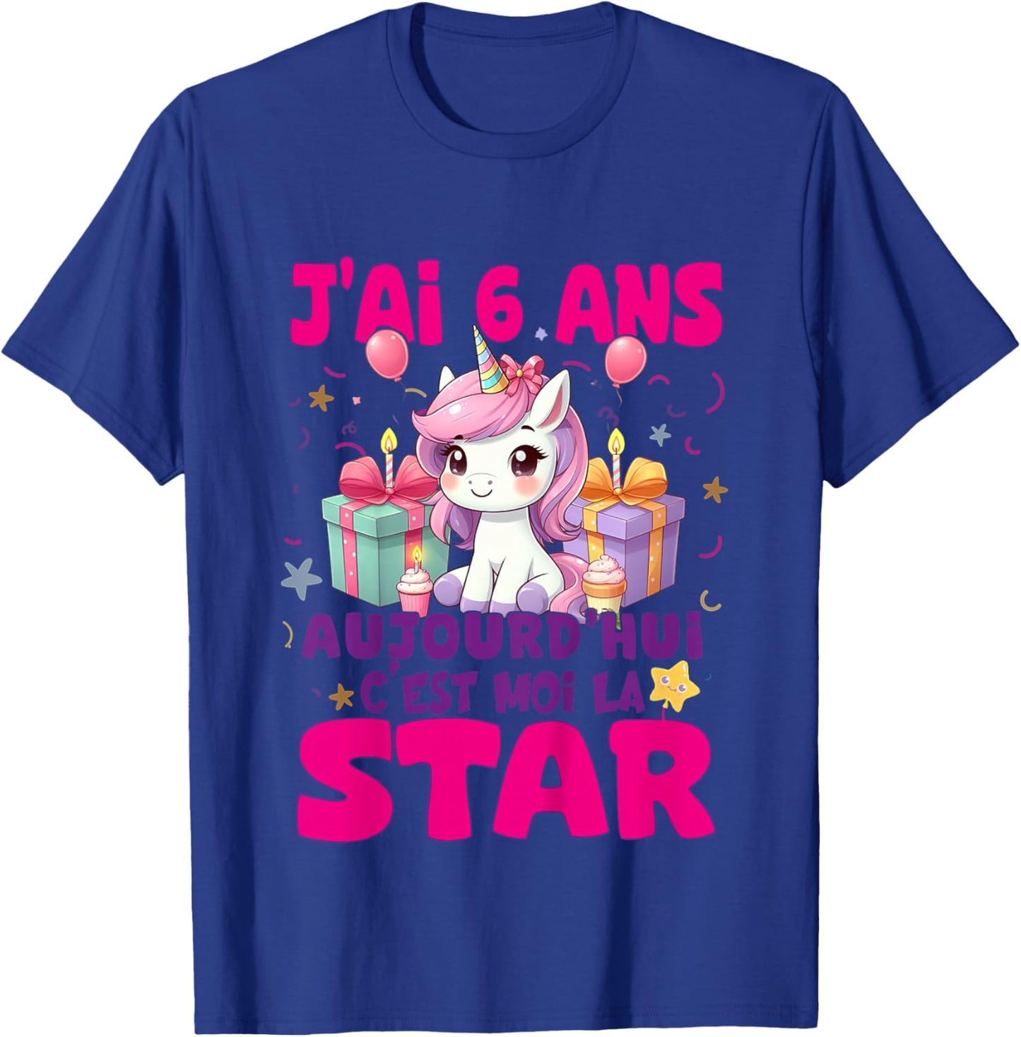 Children's Girl's Birthday 6 Years Unicorn T-Shirt - T-Shirt | Royal