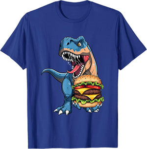 T Rex Dinosaur Cheeseburger Hamburger Kids Men Women T-Shirt - T-Shirt | Royal