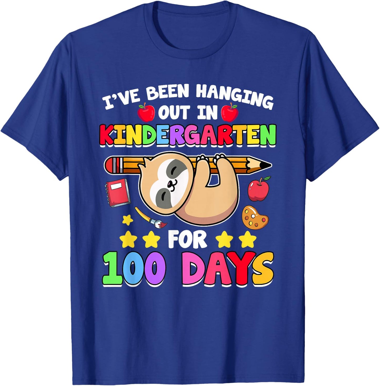 100th Day of School Sloth Shirt Kindergarten 100 Days School T-Shirt - T-Shirt | Royal