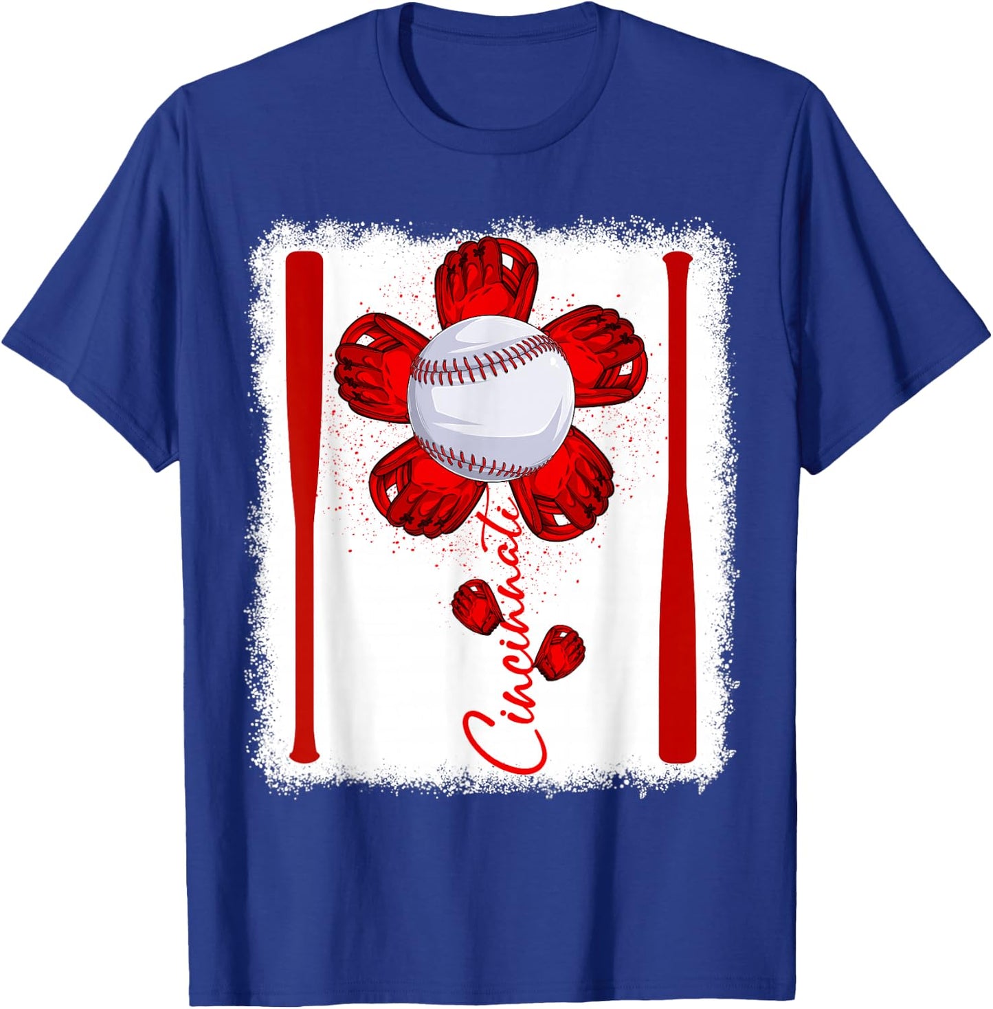 Cute Flower Cincinnati Retro Baseball Lover Game Day T-Shirt - T-Shirt | Royal