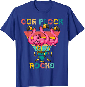 Our Flock Rocks Retro Flamingo Matching Family Vacation T-Shirt - T-Shirt | Royal
