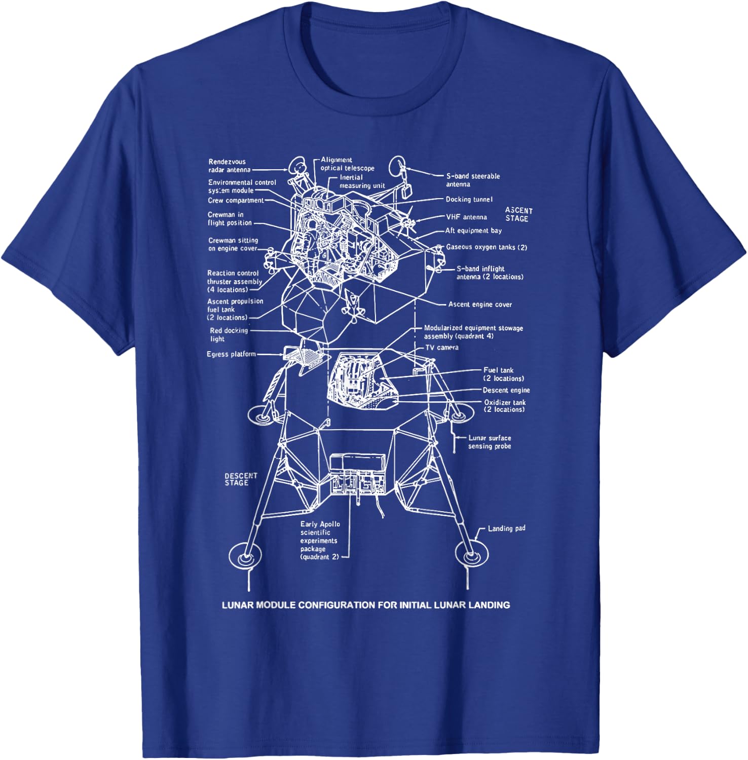 Lunar Module Retro Space Diagram Landing Chart Blueprint Fun T-Shirt - T-Shirt | Royal
