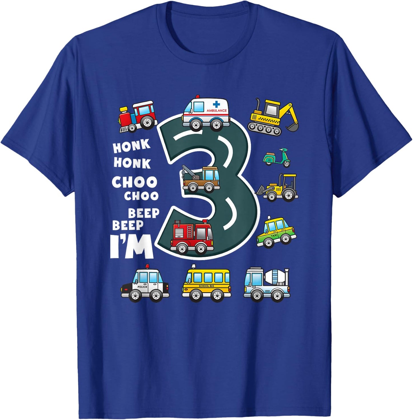 3rd Birthday Boy 3 Year Old Transportation Toddler Truck Car T-Shirt - T-Shirt | Royal