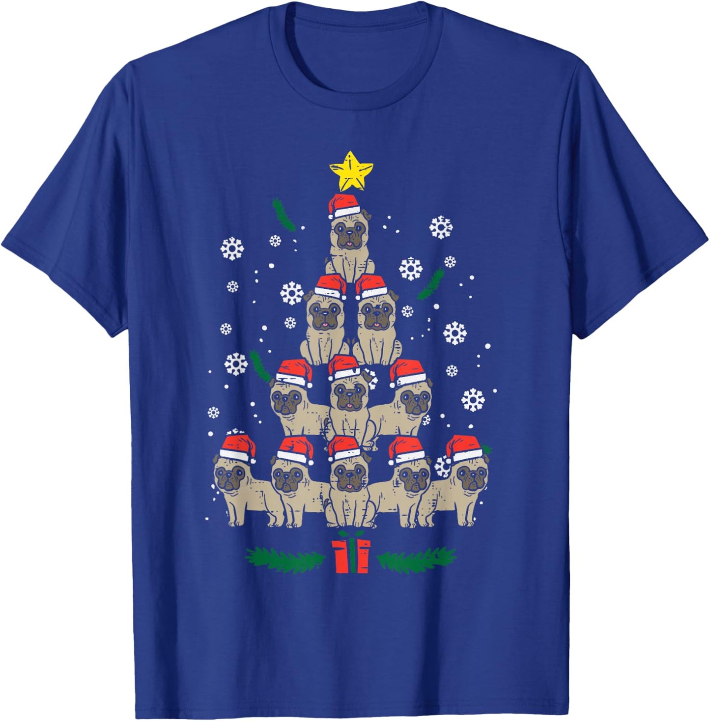 Pug Christmas Tree Dog Xmas PJs Pajamas Men Women Kids T-Shirt - T-Shirt | Royal
