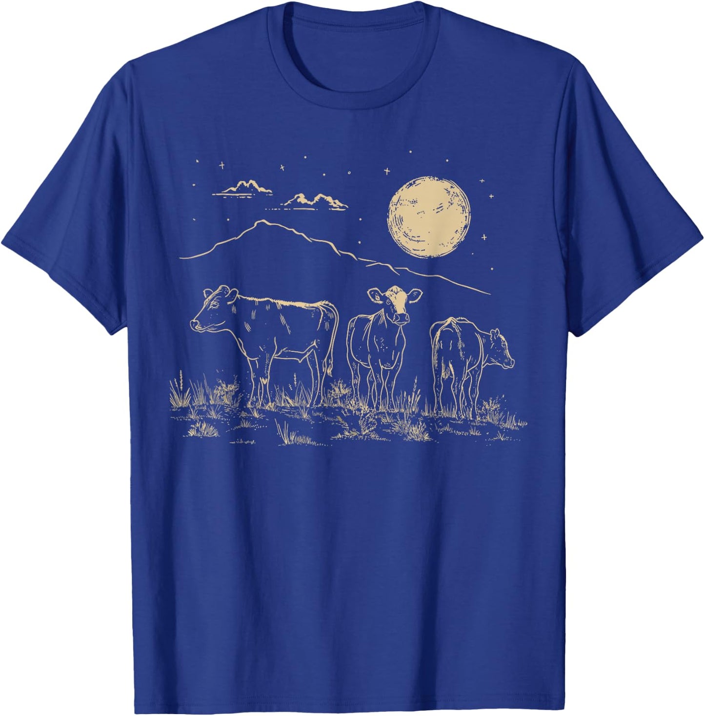 Cows Ranch Pasture Rustic Farm Country Western Steer Art T-Shirt - T-Shirt | Royal