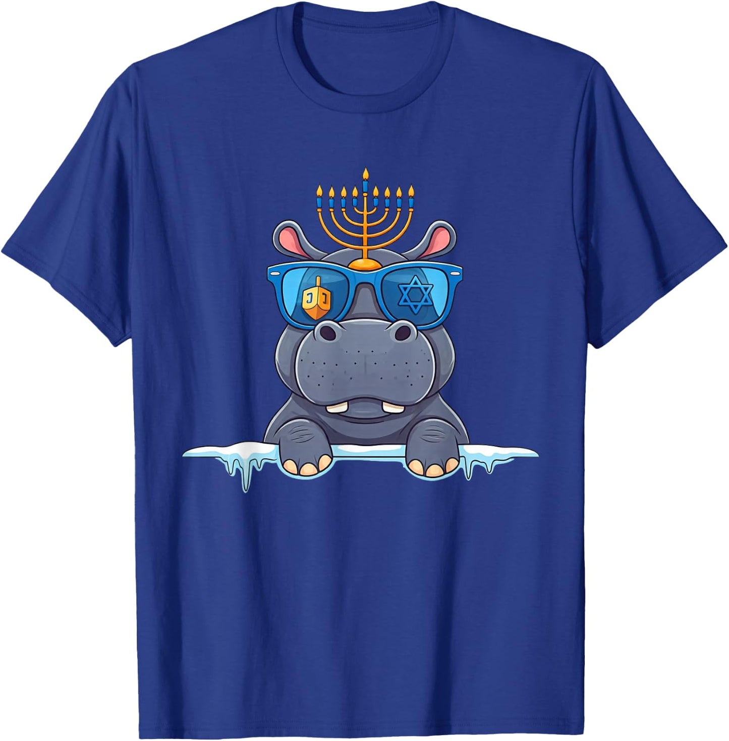 Hippo Menorah Dreidel Jewish Hanukkah Kids T-Shirt - T-Shirt | Royal