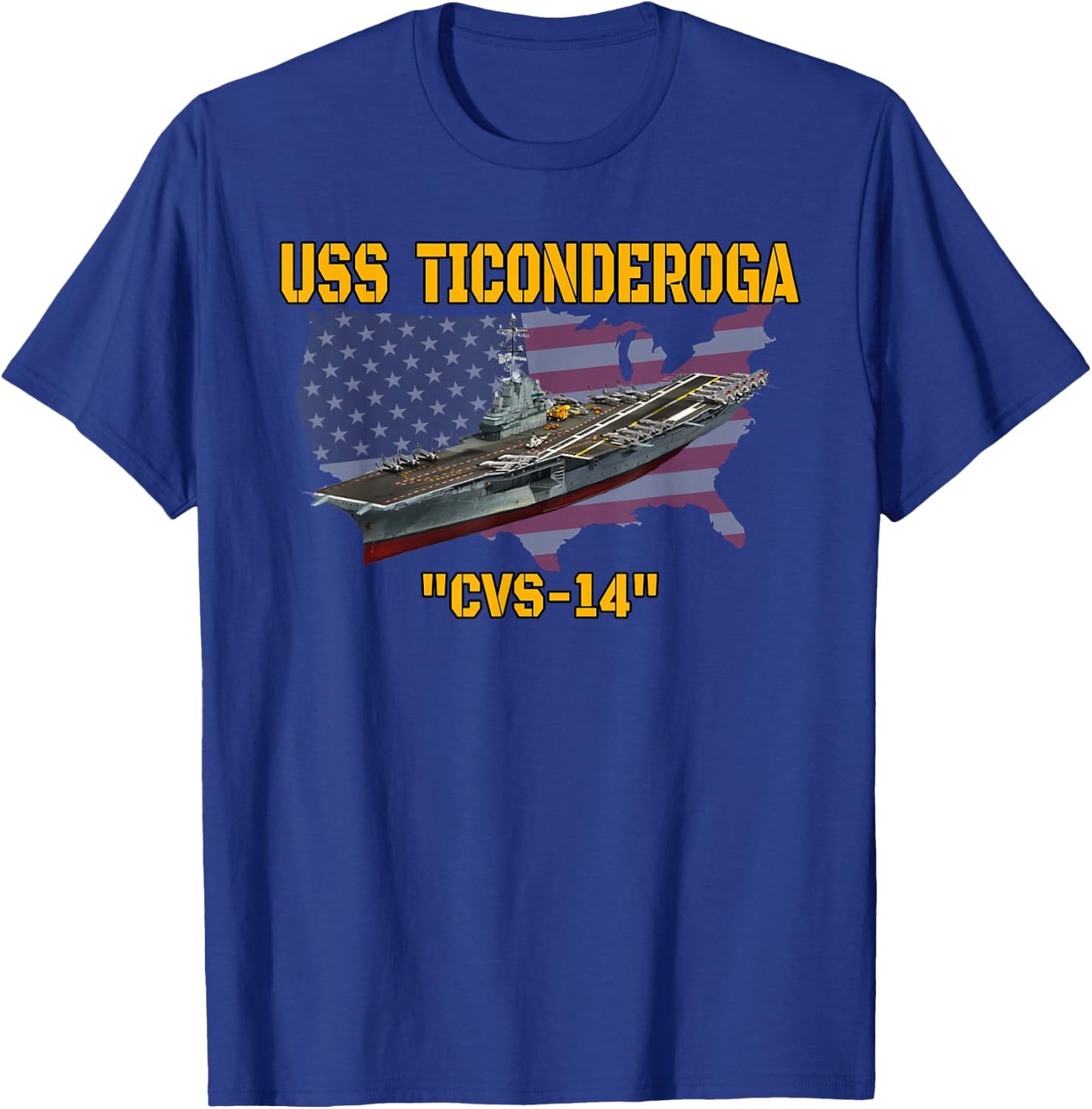 Aircraft Carrier USS Ticonderoga CVS-14 Veterans Day Fathers T-Shirt - T-Shirt | Royal