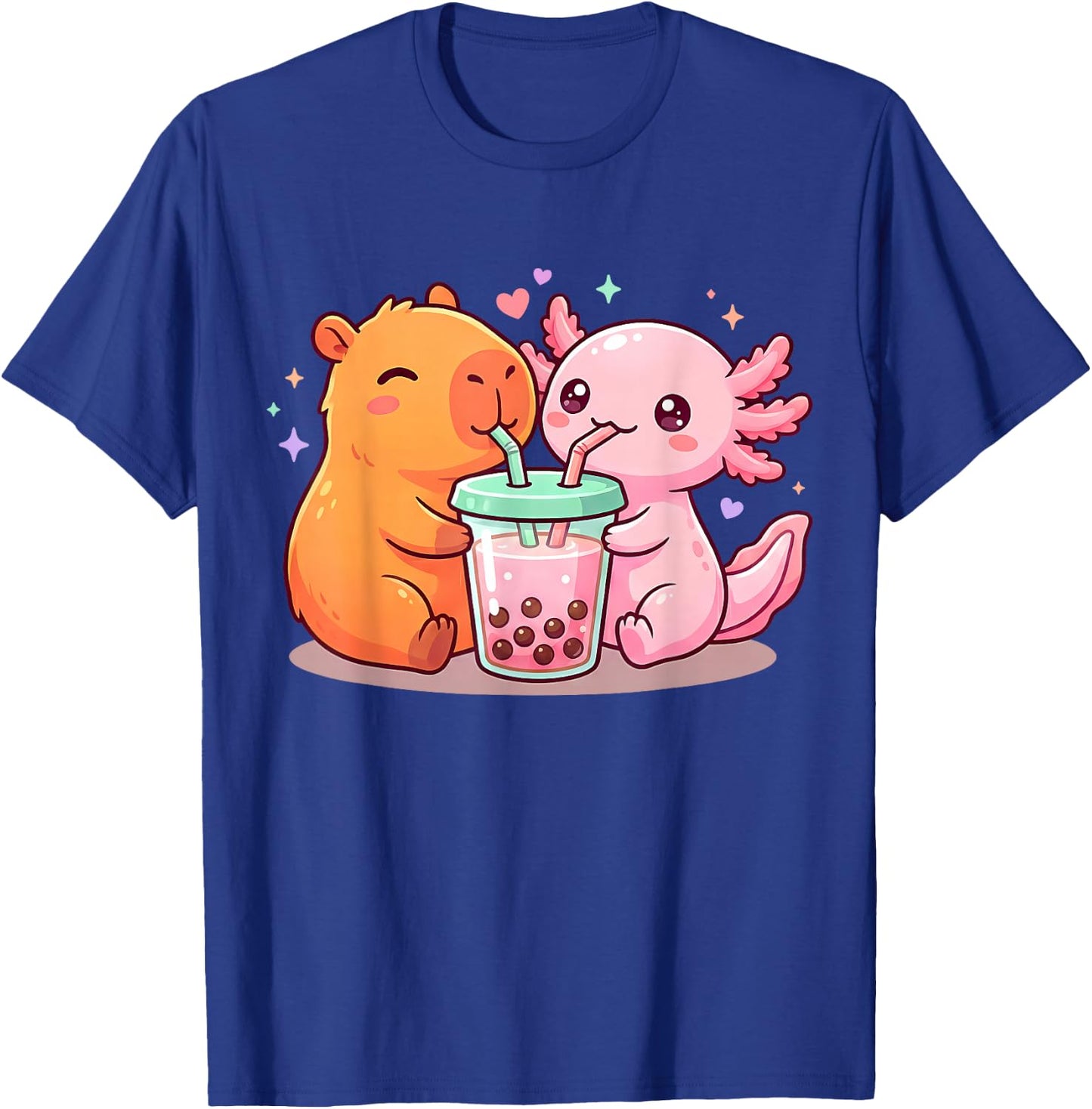 Cute Capybara and Axolotl Bubble Tea Boba Girls Kawaii Anime T-Shirt - T-Shirt | Royal