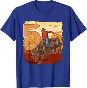 Bull Riding 5th Birthday Rodeo Cowboy Theme 5 Years Old T-Shirt - T-Shirt | Royal