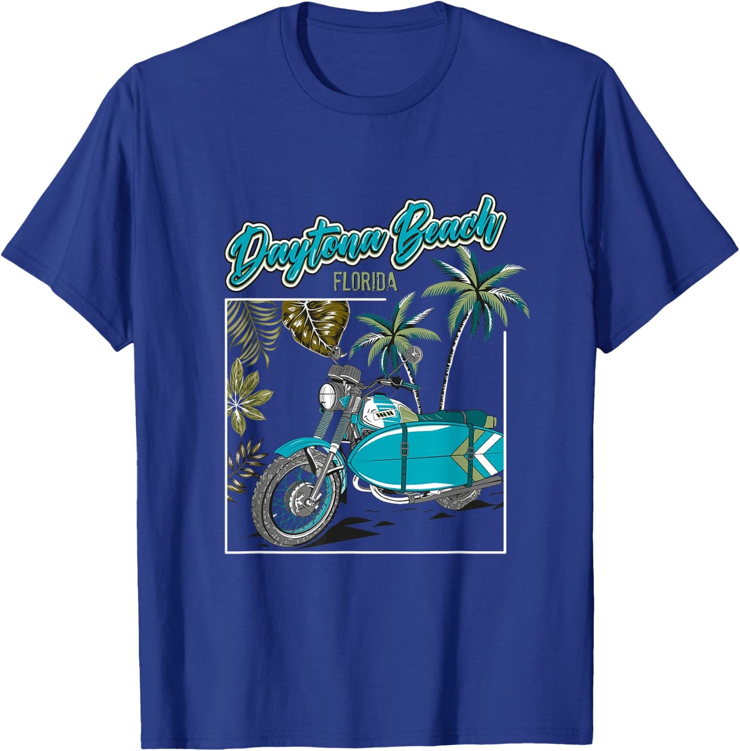Daytona Beach Florida Motorcycle Surfboard Biker Surfer T-Shirt - T-Shirt | Royal