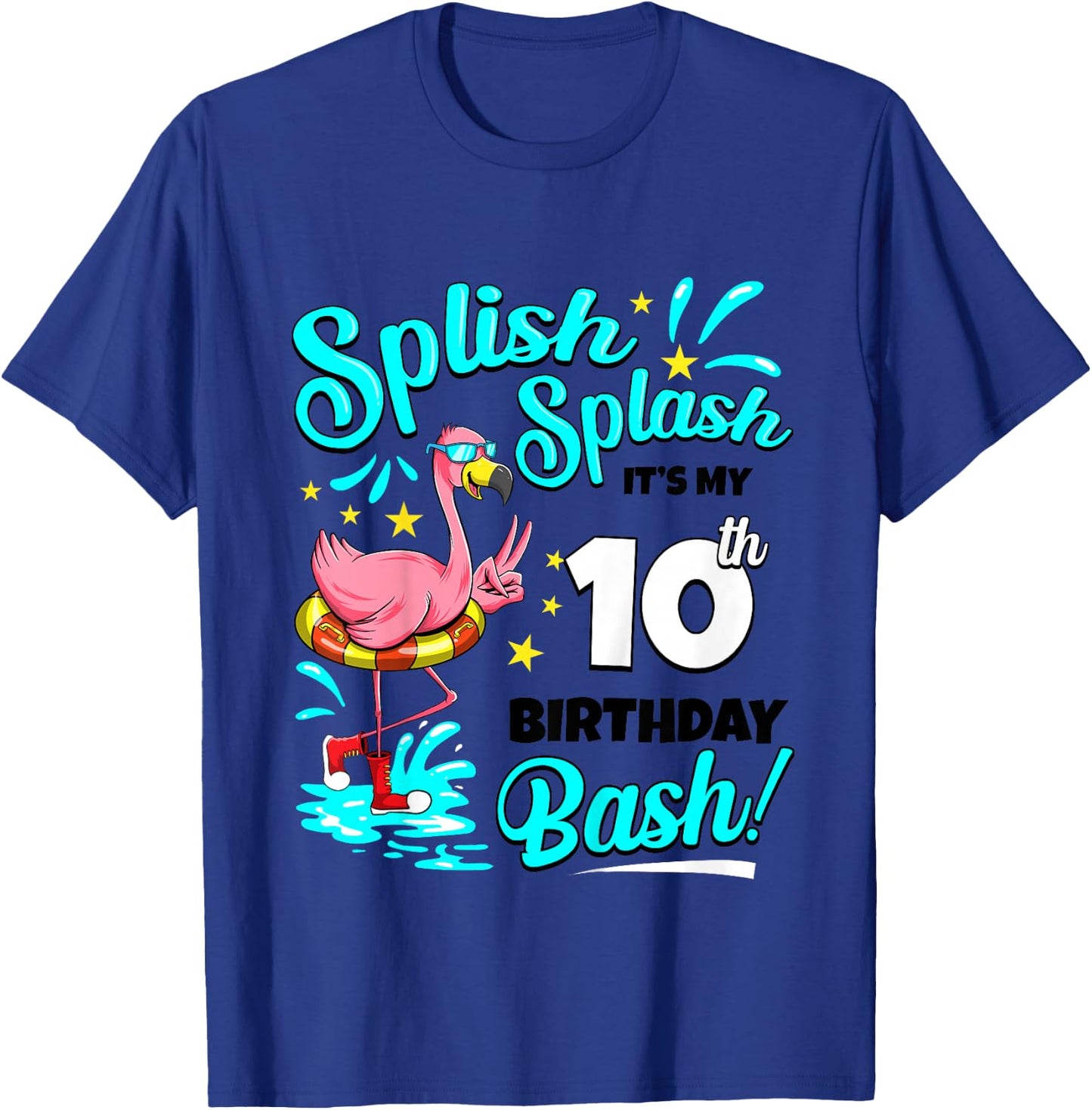 10th Birthday Flamingo 10 Years Old Pool Party Summer T-Shirt - T-Shirt | Royal