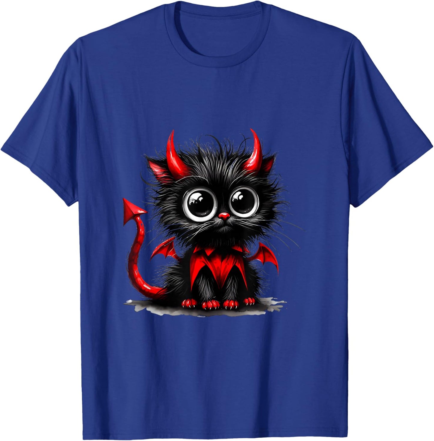Adorable Cat Kitten Halloween Black Devil Cartoon , Black, S T-Shirt - T-Shirt | Royal