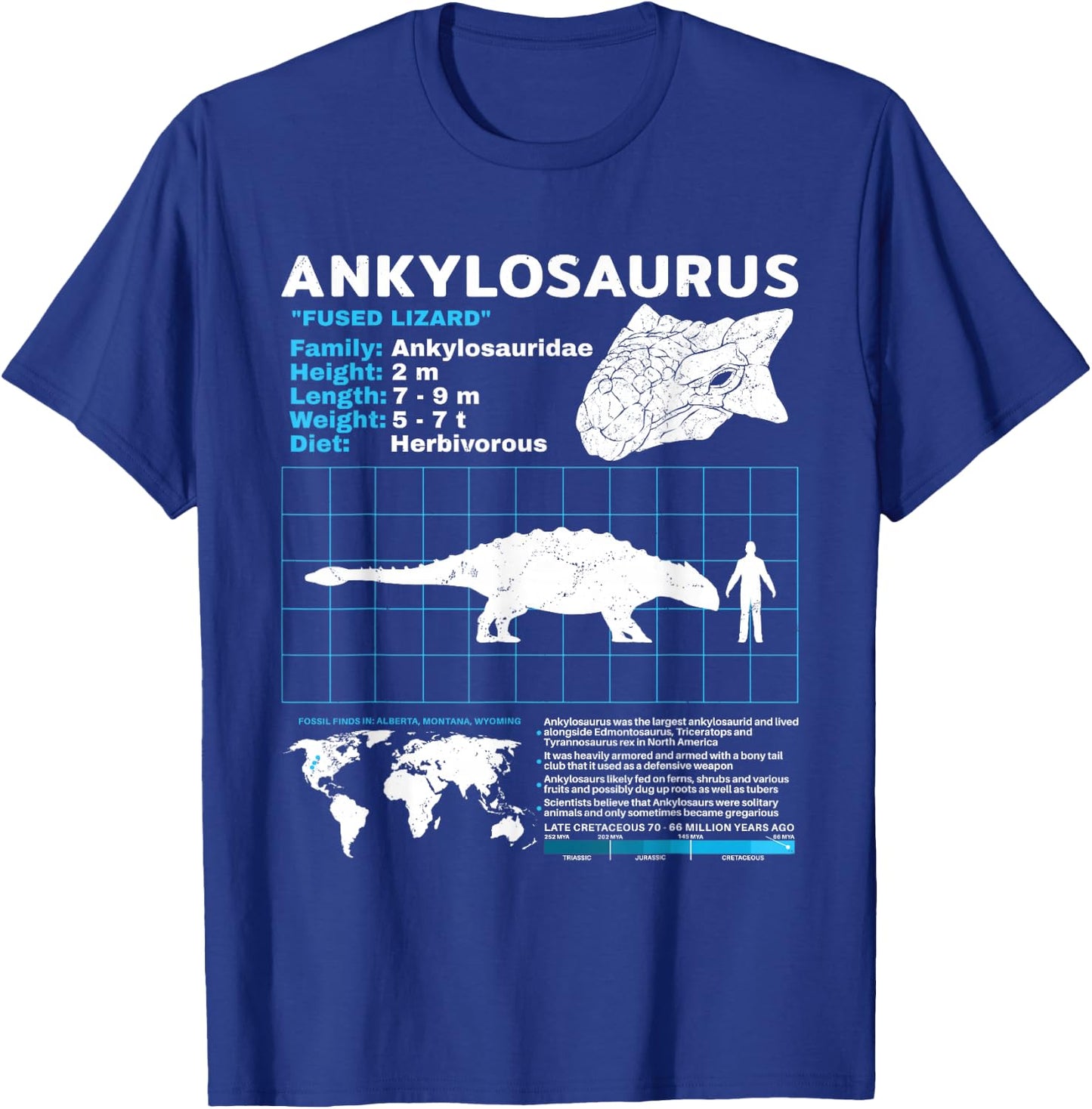 Ankylosaurus fact sheet Dinosaur Facts T-Shirt - T-Shirt | Royal