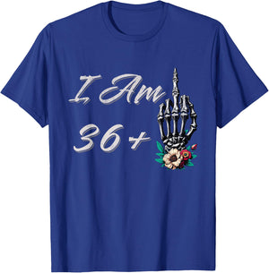 I Am 36 Plus 1 Middle Finger Skull Flowers 37th Birthday T-Shirt - T-Shirt | Royal