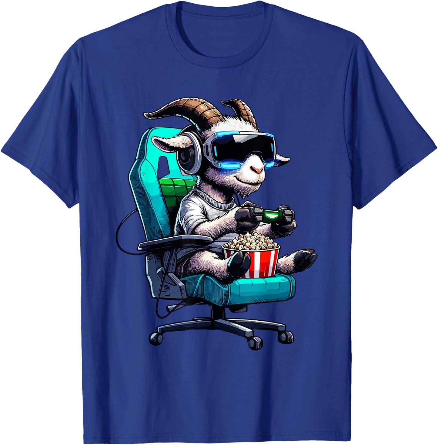 Goat Popcorn Animal Gaming Controller Headset Gamer T-Shirt - T-Shirt | Royal