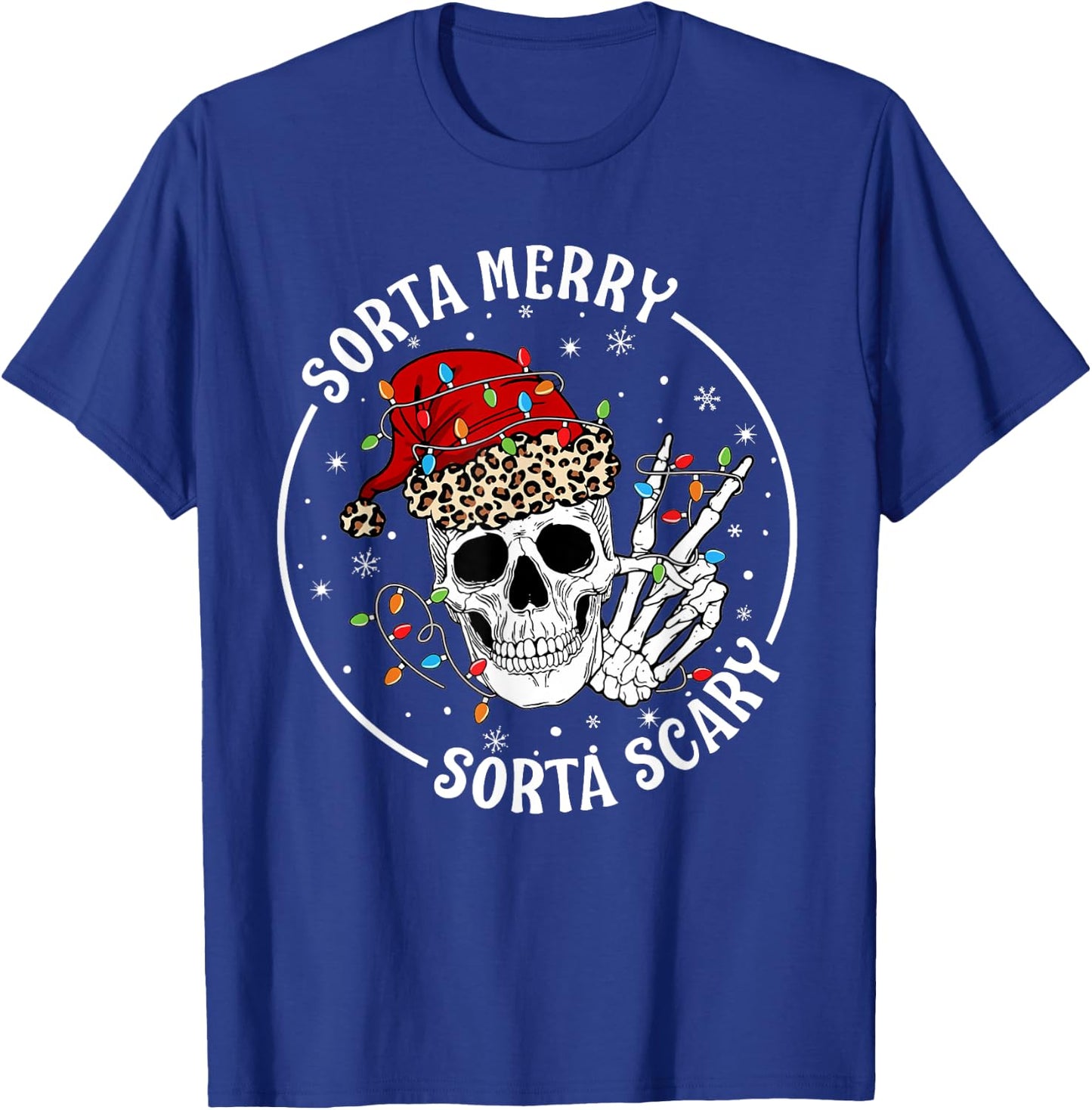 Funny Christmas Sorta Merry Sorta Scary Skeleton Peace Hand T-Shirt - T-Shirt | Royal