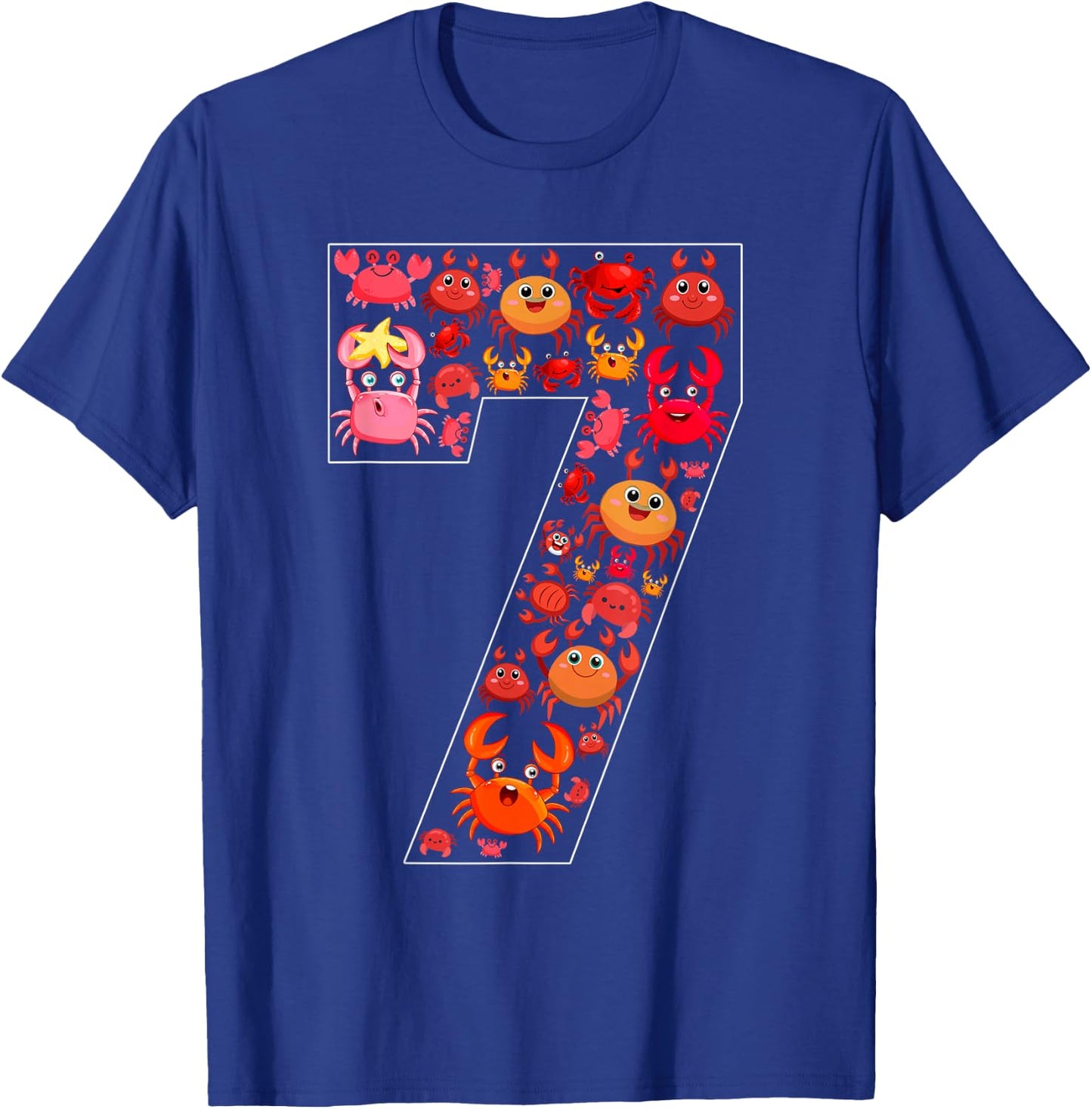 7th Birthday Kids 7 Year Old Birthday Crab Lover Party T-Shirt - T-Shirt | Royal