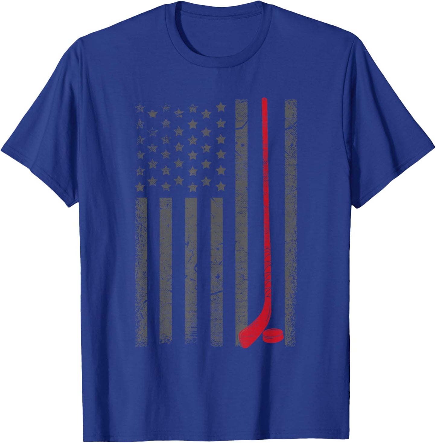 American Flag Ice Hockey Stick Puck Player Jersey Skate Gift T-Shirt - T-Shirt | Royal