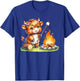 Cute Highland Cow Camping Roasting Marshmallows T-Shirt - T-Shirt | Royal