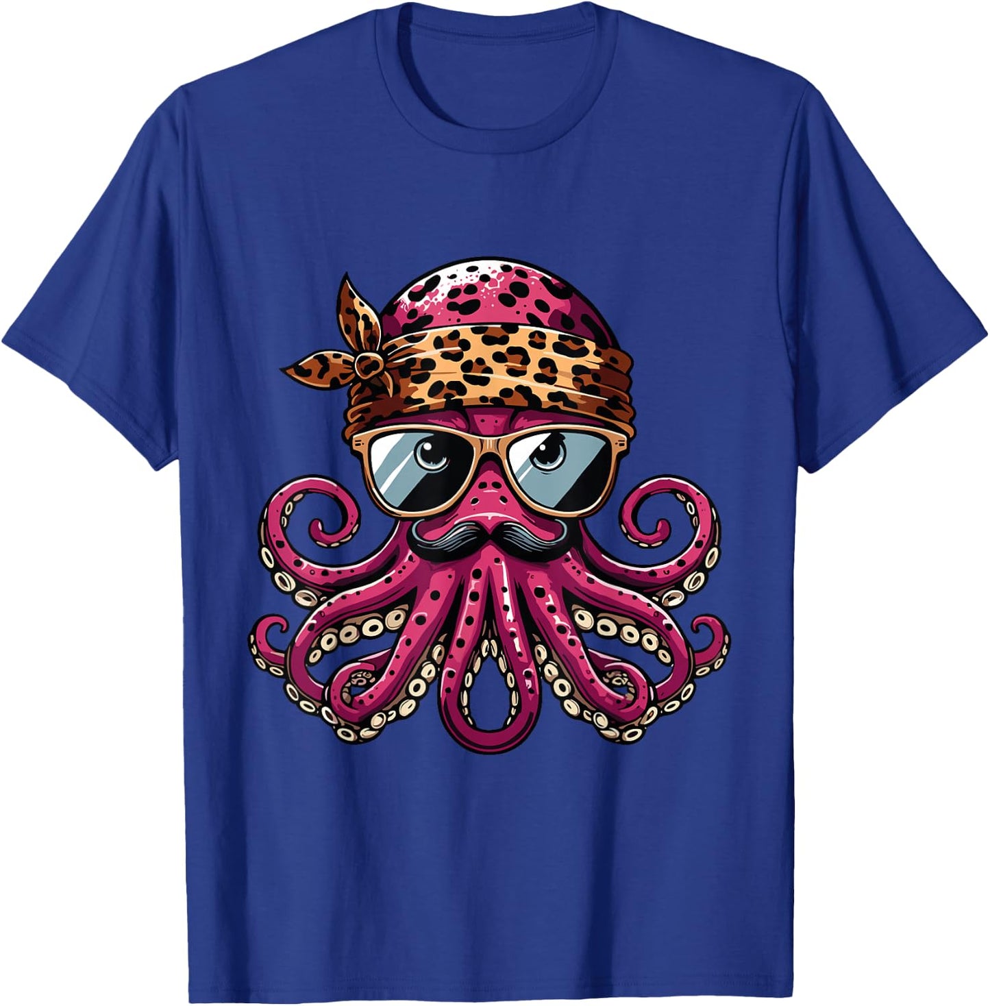 Octopus Wearing Leopard Print Scarf Cute Sunglasses Shades T-Shirt - T-Shirt | Royal