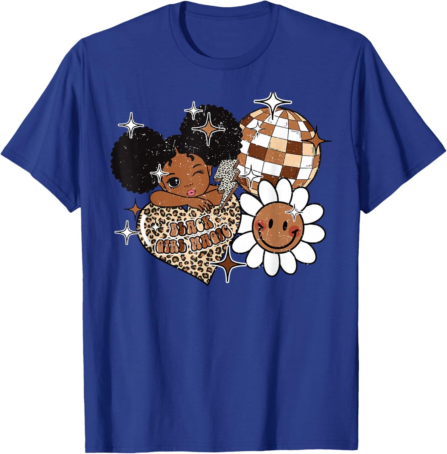 Kids Black Girl Magic Melanin History Girls Afro Puffs Retro T-Shirt - T-Shirt | Royal