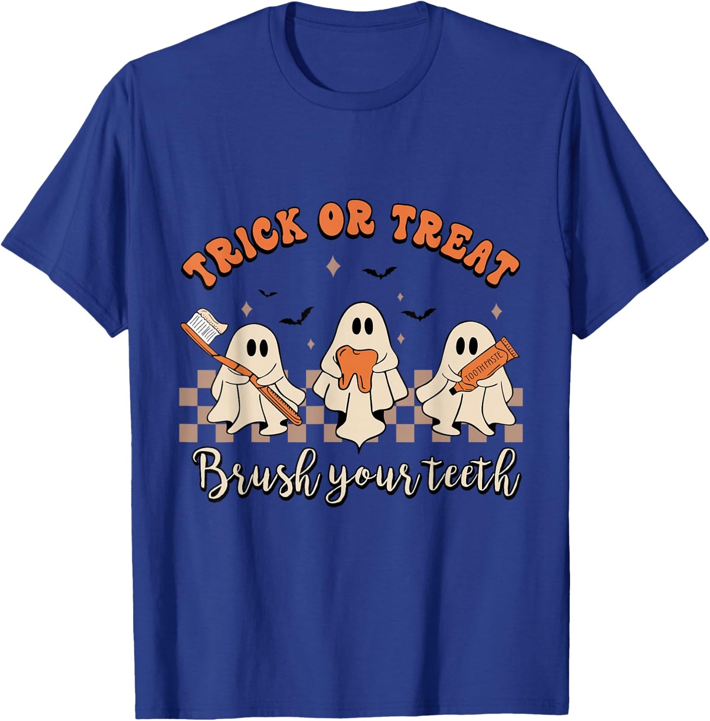 Trick Or Treat Brush Your Teeth Retro Halloween Cute Dentist T-Shirt - T-Shirt | Royal