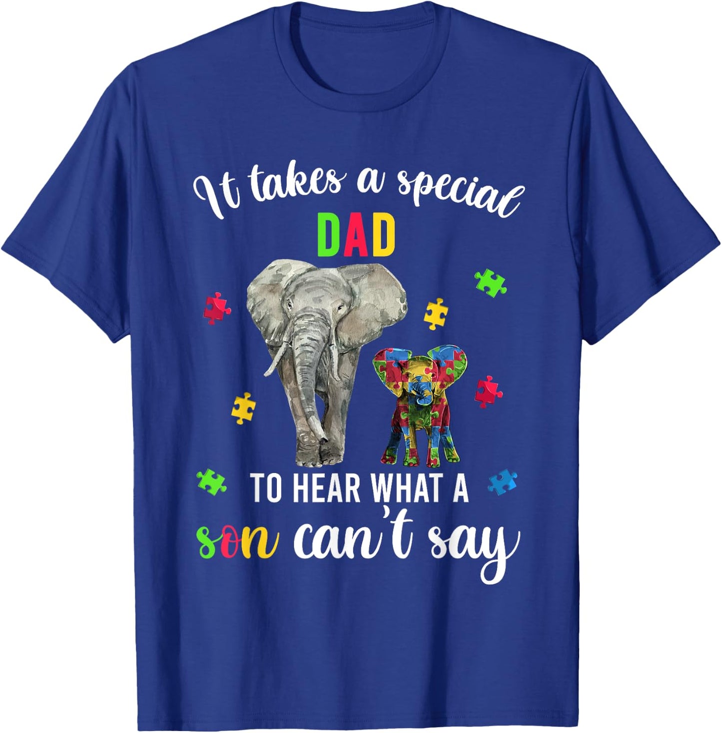 Autism Awareness Family Support Shirts, Autism Dad Elephants T-Shirt - T-Shirt | Royal