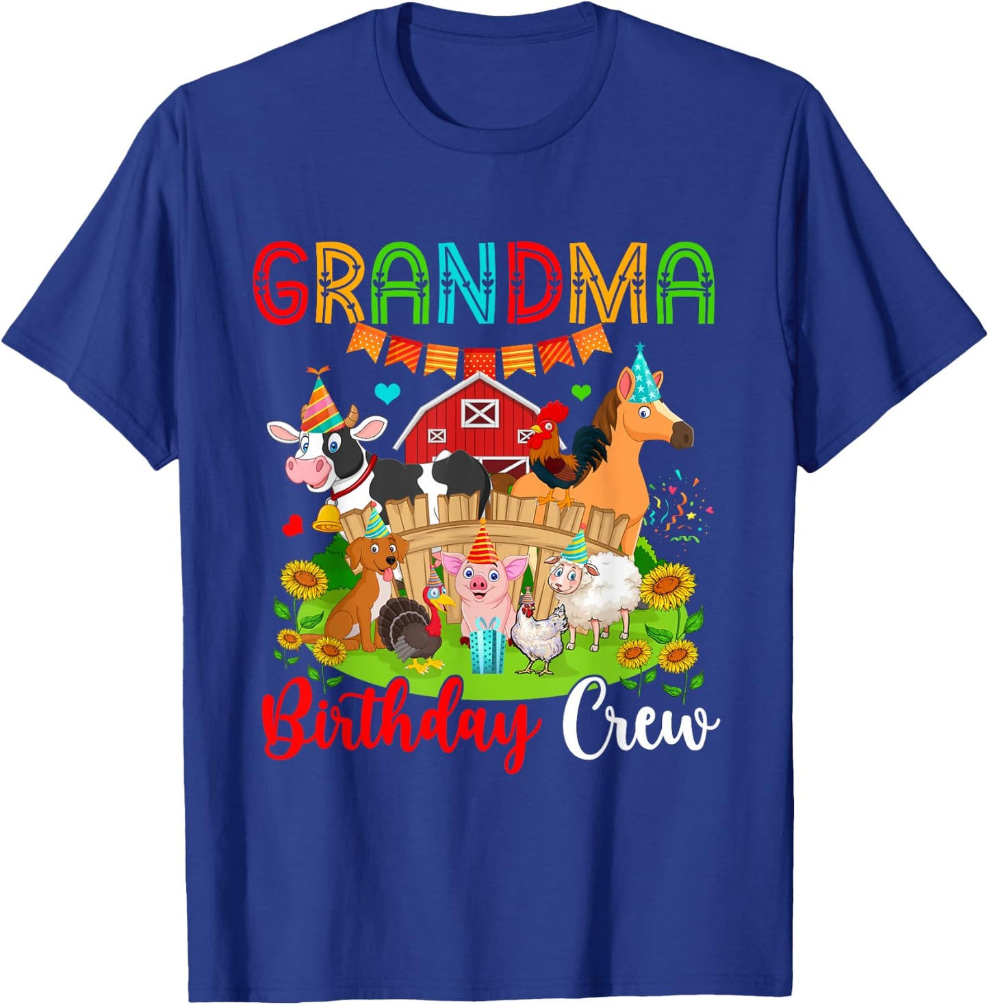 Grandma Birthday Crew Cute Farm Animals Cow Horse Chicken T-Shirt - T-Shirt | Royal