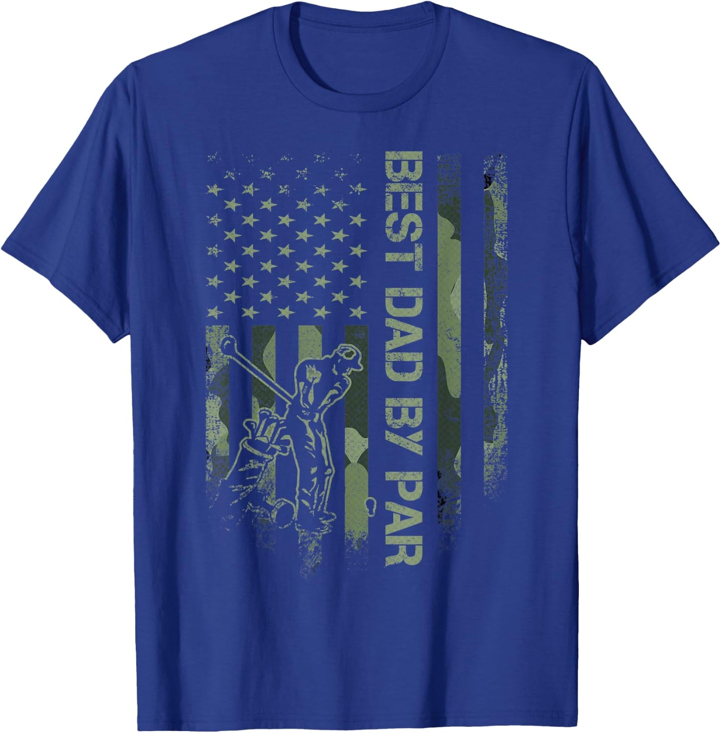 Vintage American Camo Flag Best Dad By Par Golfer Silhouette T-Shirt - T-Shirt | Royal