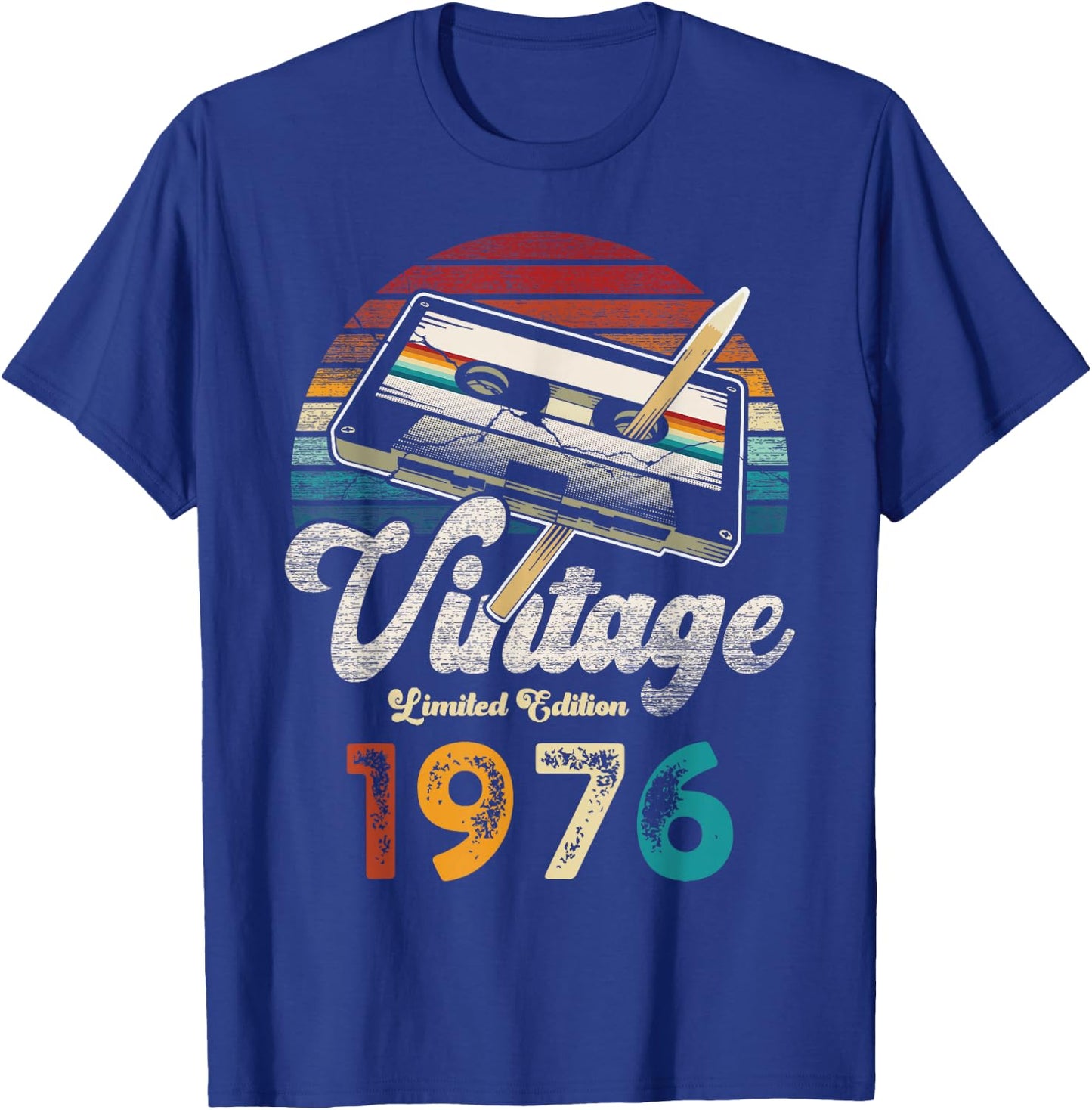Vintage 1976 Birthday 49 Years Cassette Pencil T-Shirt - T-Shirt | Royal