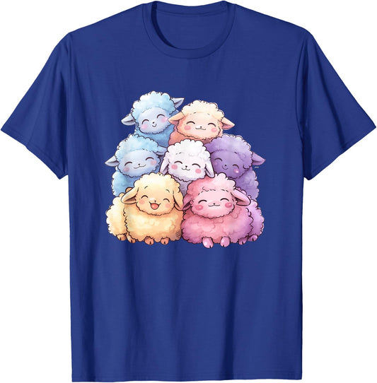 Kawaii Anime Pastel Sheep Farm Kids T-Shirt - T-Shirt | Royal