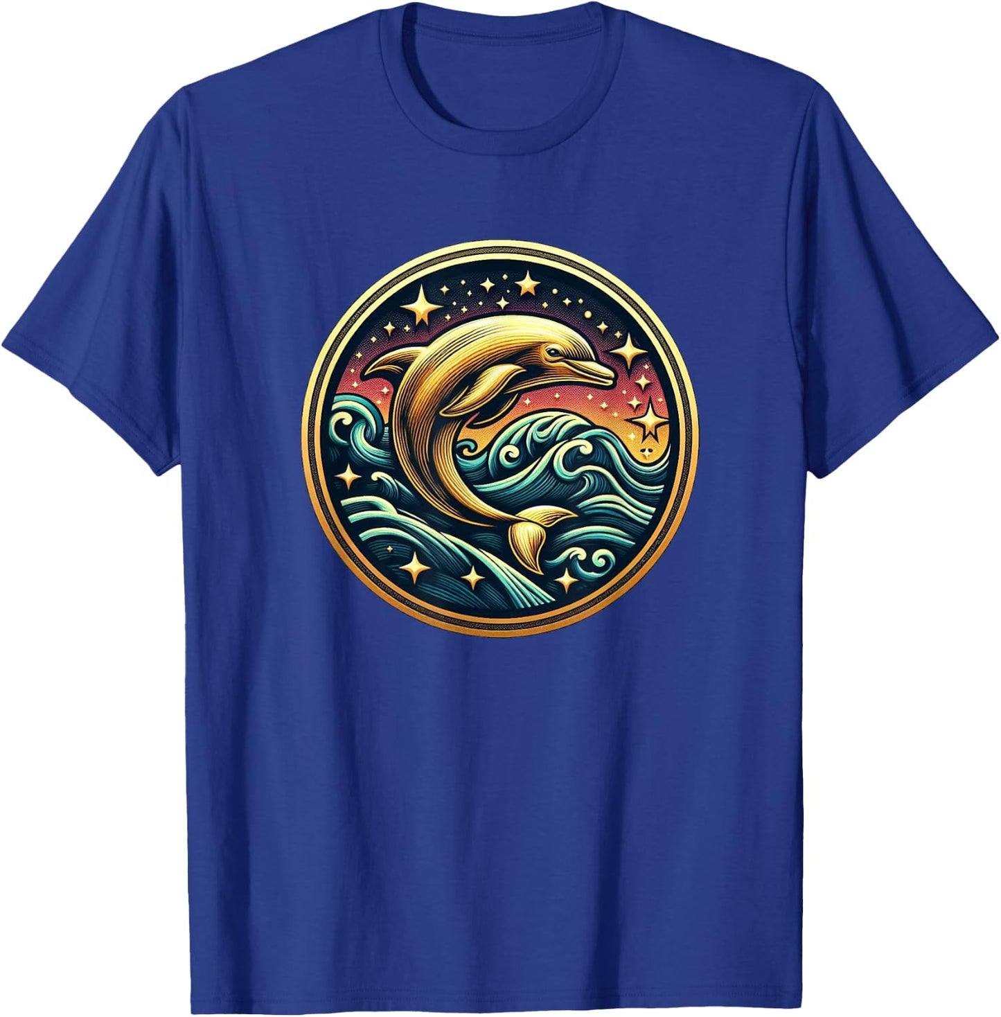Gold Galaxy Dolphin Sea Life Star Gazing Ocean Animals T-Shirt - T-Shirt | Royal