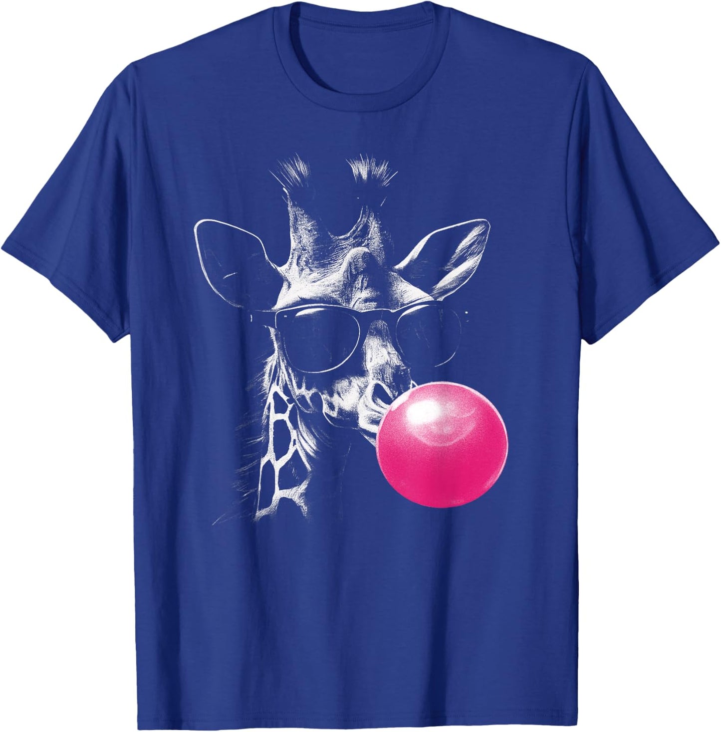 Giraffe with Pink Bubblegum and Sunglasses , black T-Shirt - T-Shirt | Royal