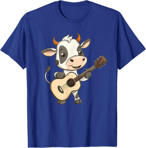 Cute Guitar Cow I Kids Cow T-Shirt - T-Shirt | Royal