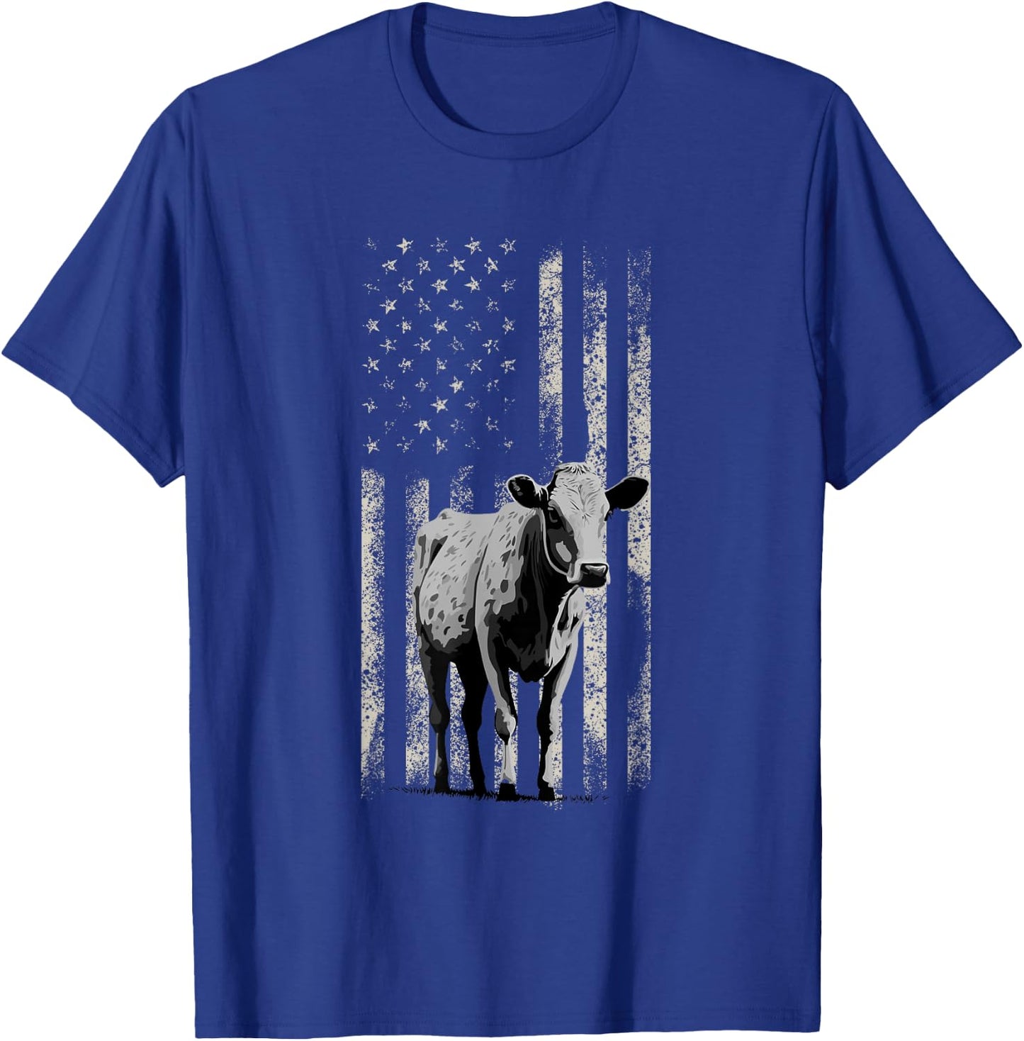 Distressed American-Flag Cow Vintage Patriotic Farmer T-Shirt - T-Shirt | Royal