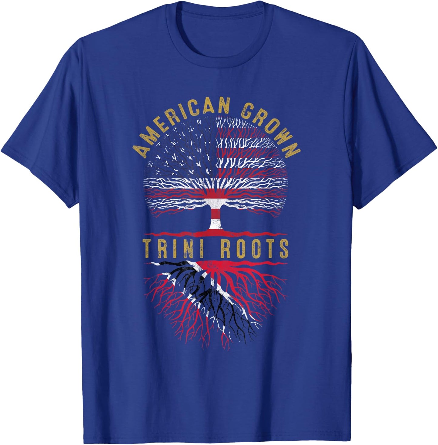 Distressed Tree USA Flag American Grown Trini Roots Kids Men T-Shirt - T-Shirt | Royal