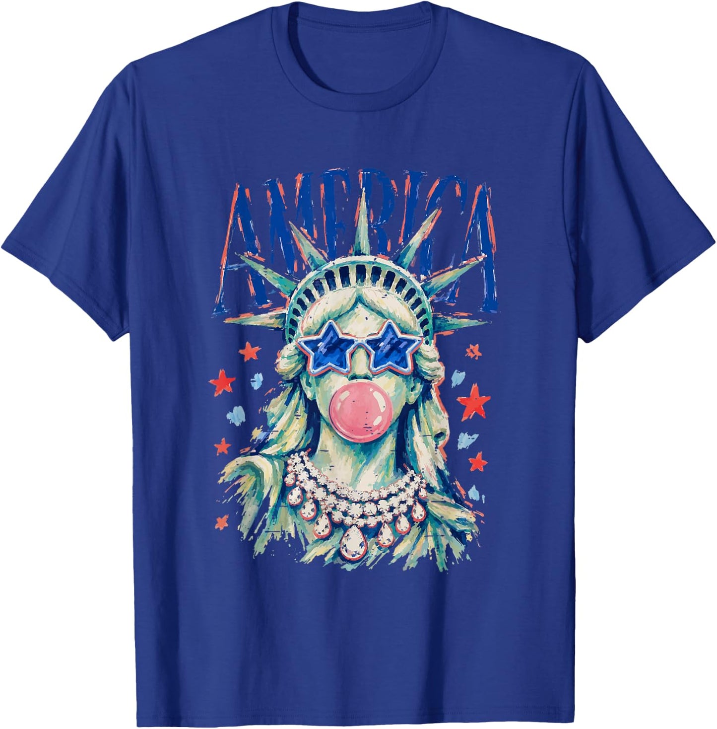 Vintage Statue of Liberty Blowing Bubble America 4th of July T-Shirt - T-Shirt | Royal
