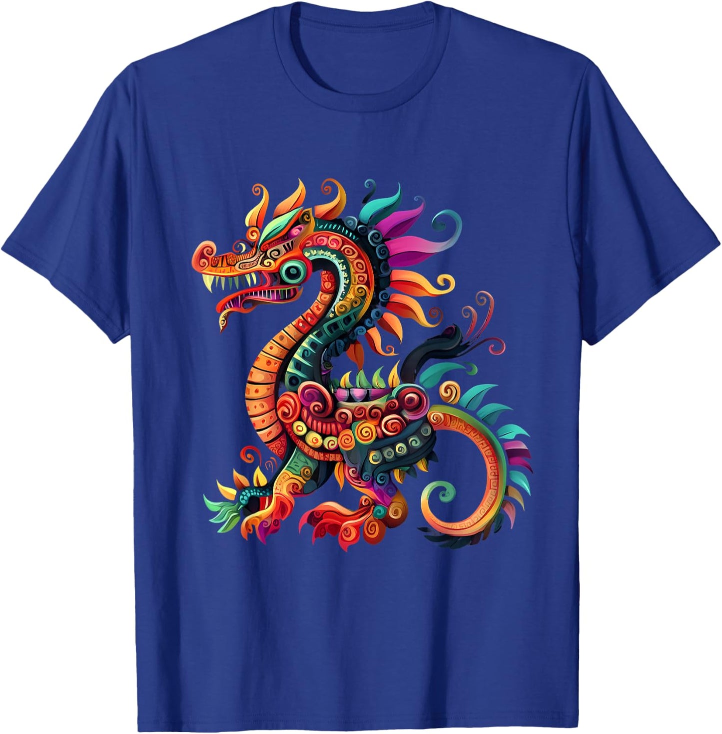 Aztec Mexican Mythology Dragon Feathered Serpent Artwork T-Shirt - T-Shirt | Royal