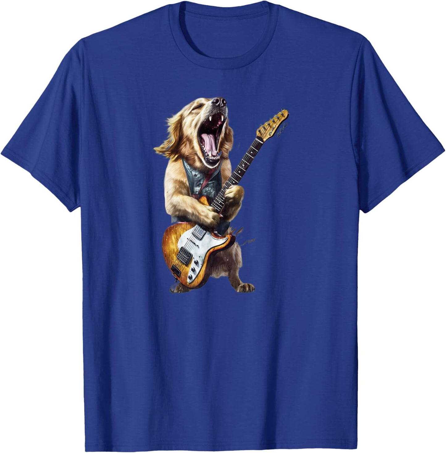 Golden Retriever Dog Playing On Electric Guitar T-Shirt - T-Shirt | Royal
