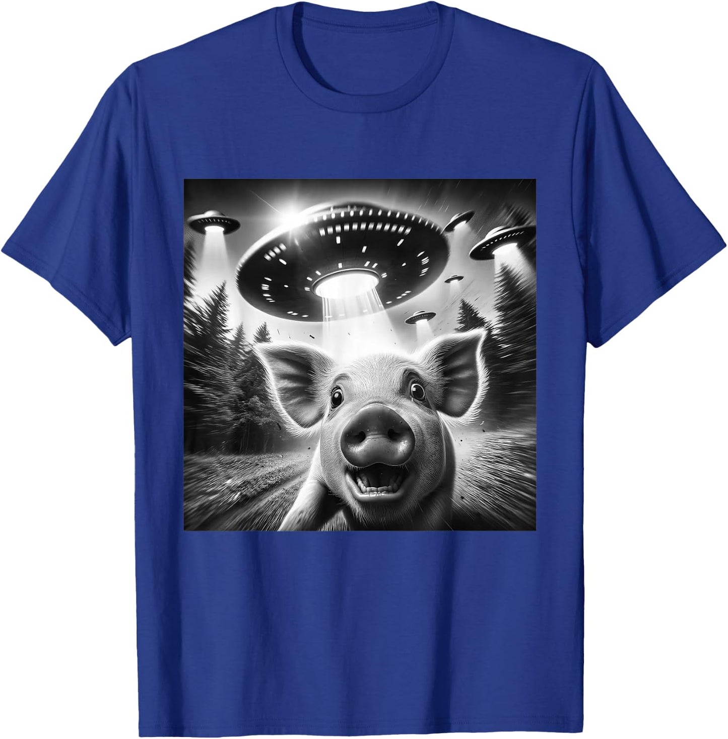 Funny Pig UFO Alien Pig Graphic Men Women T-Shirt - T-Shirt | Royal