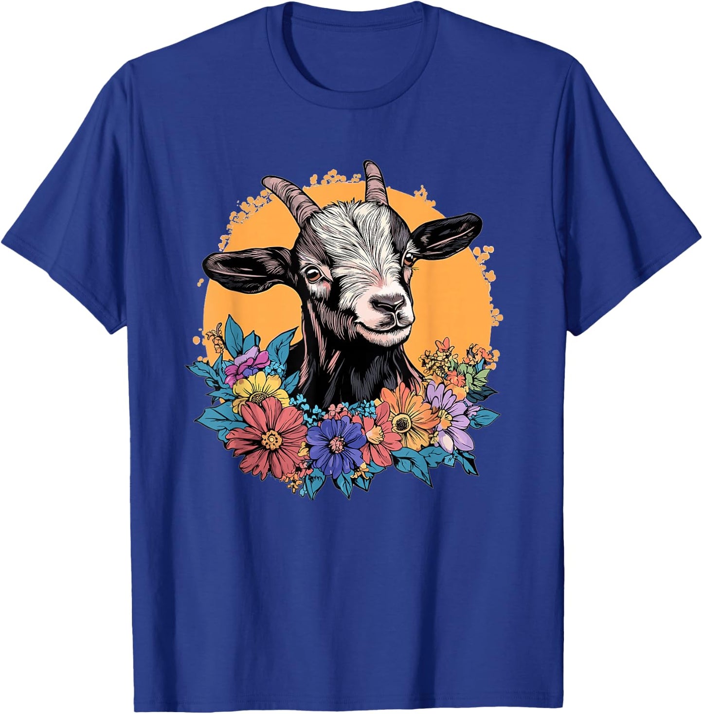 Cute Goat With Flowers I Goat T-Shirt - T-Shirt | Royal