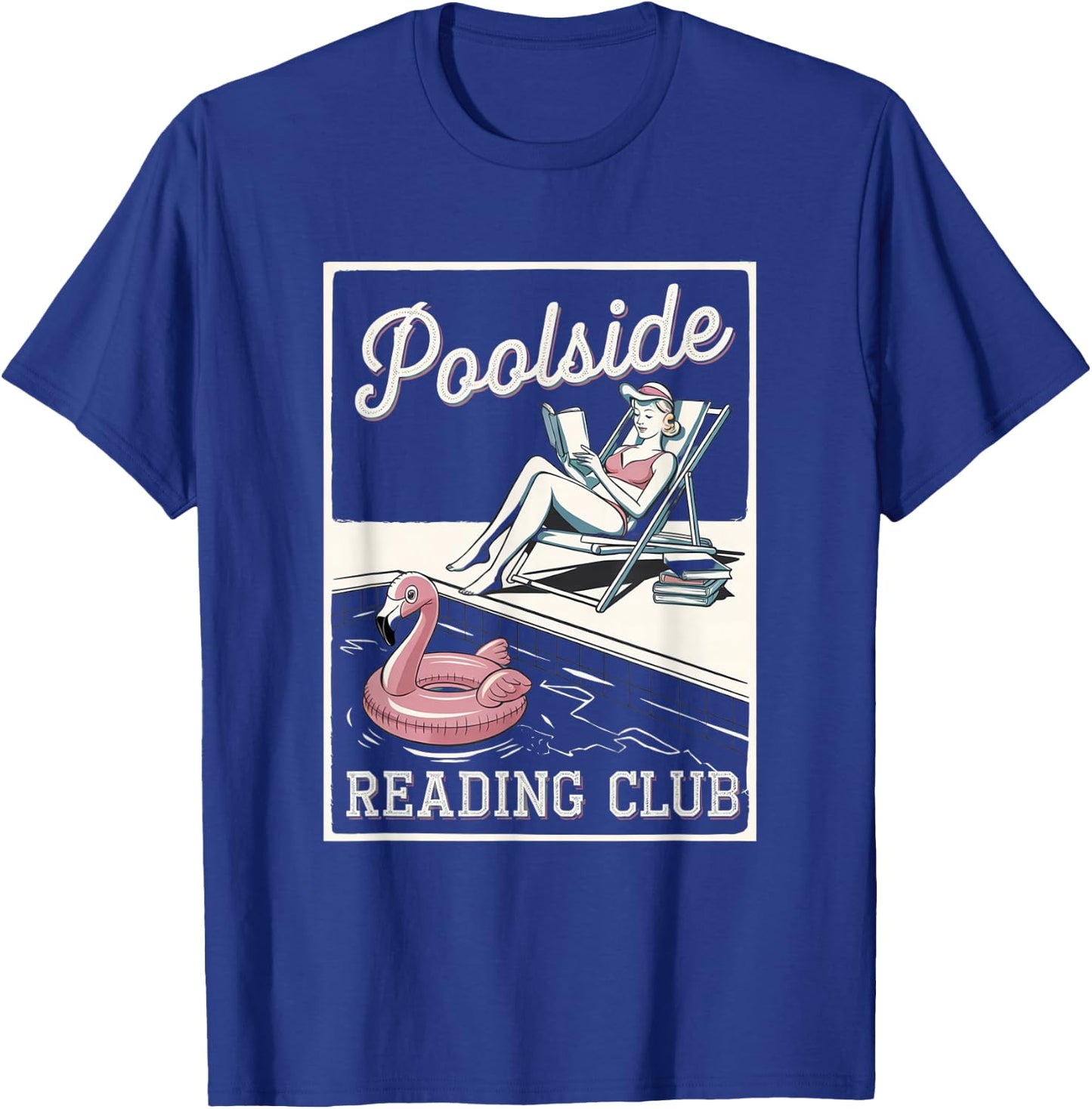 Poolside Reading Club Books Flamingo Swim Pool Inflatable T-Shirt - T-Shirt | Royal