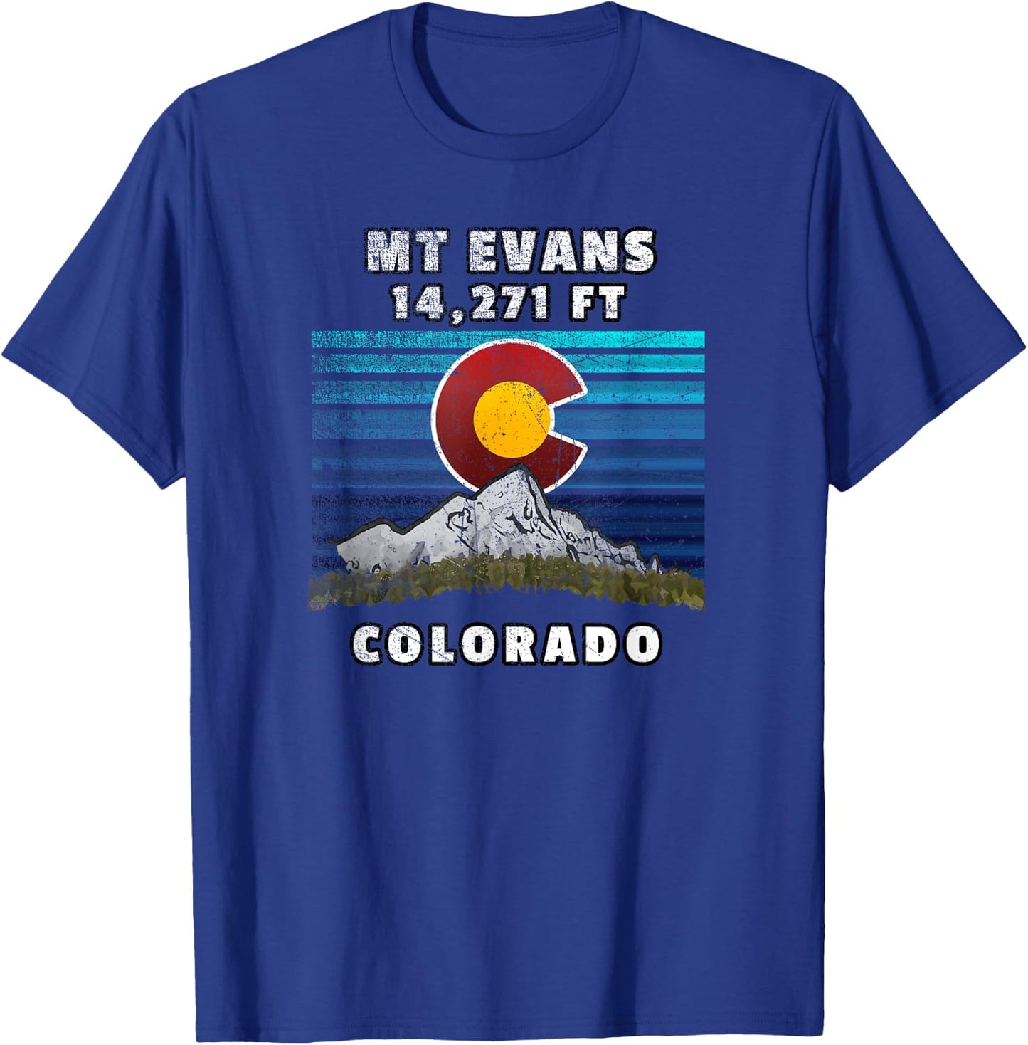 Mounts Evans Colorado Flag Themed Scene T-Shirt - T-Shirt | Royal
