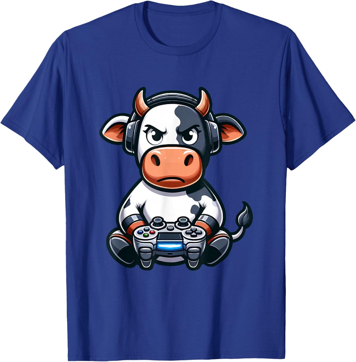 Funny Gamer Cow Video Games Boys Girls Kids T-Shirt - T-Shirt | Royal