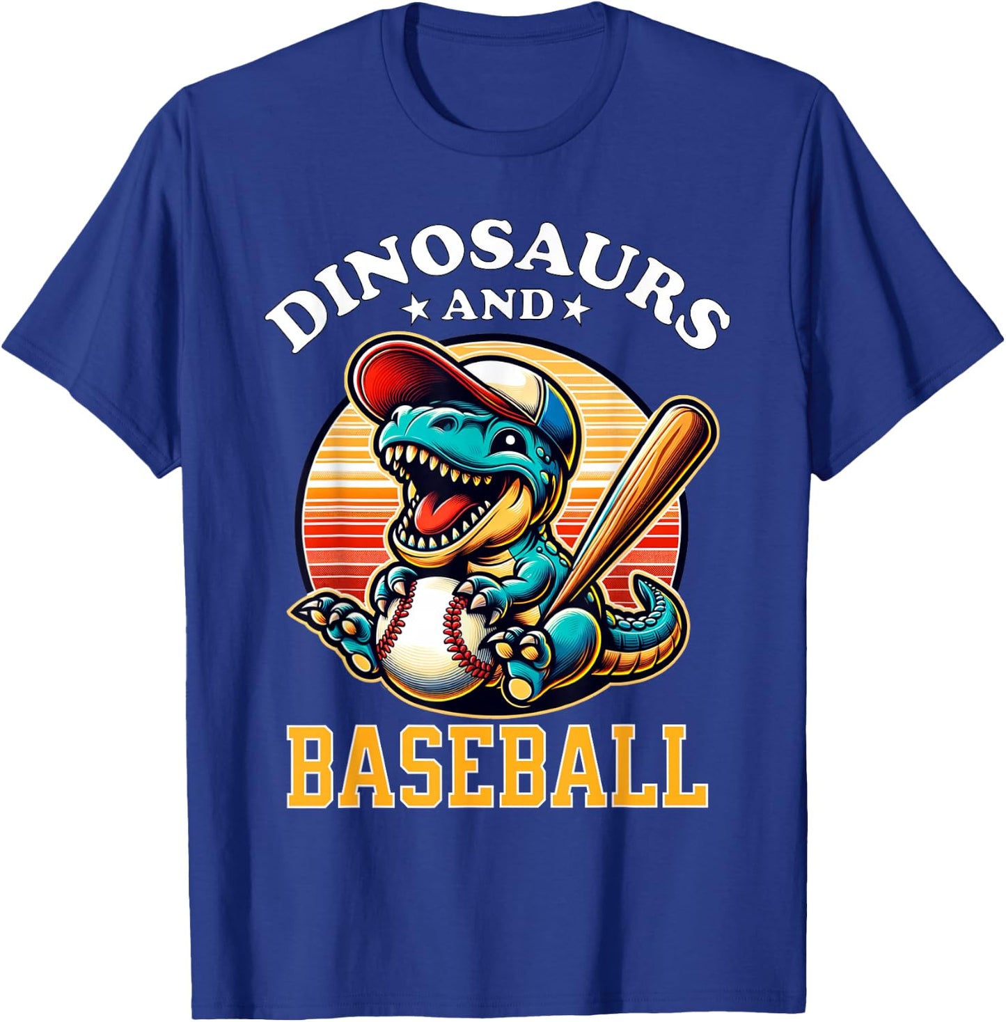 Baseball Dinosaur T Rex Baseball Player Kids Boys Girls T-Shirt - T-Shirt | Royal