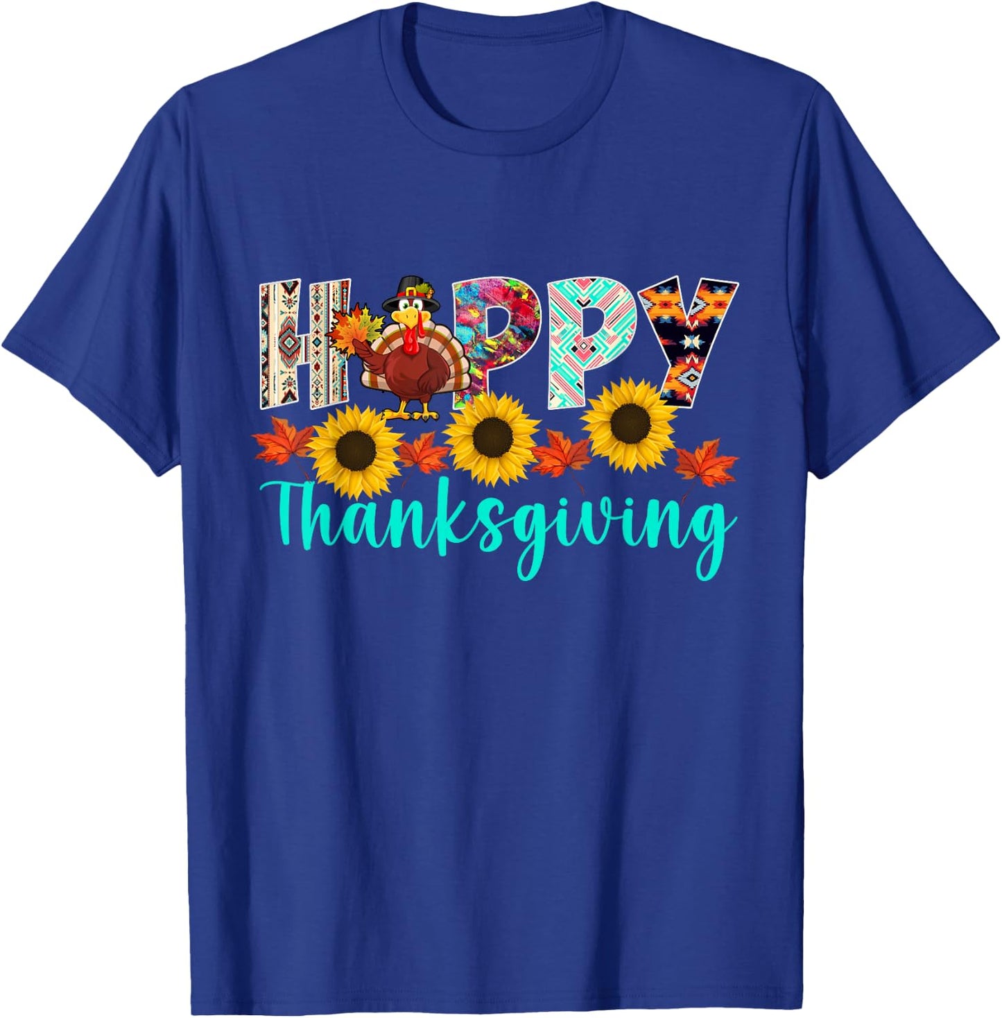 Happy Thanksgiving Day Shirts -Adults Thanksgiving Graphic Black Small T-Shirt - T-Shirt | Royal