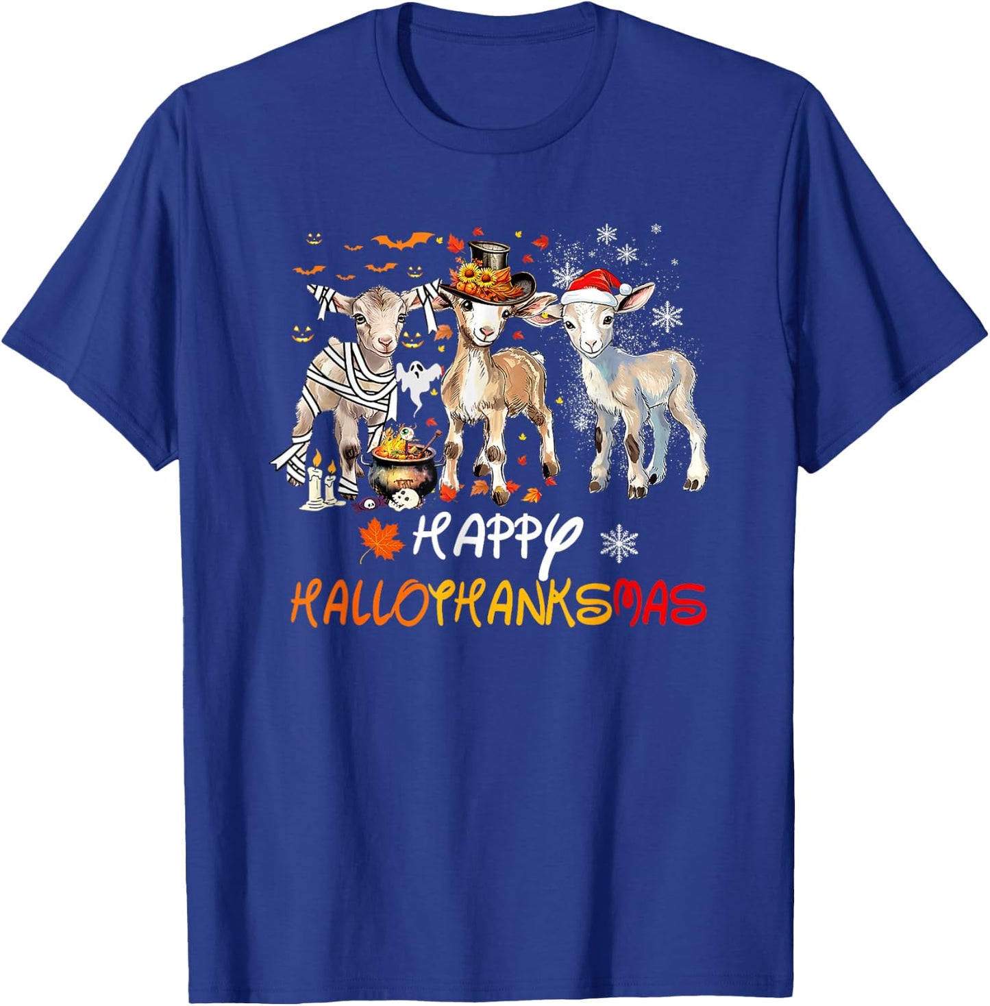 Happy Hallothanksmas Goats T-Shirt - T-Shirt | Royal