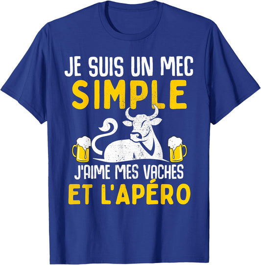 I am a simple guy I love my cows aperitif humour cow , Black, S T-Shirt - T-Shirt | Royal
